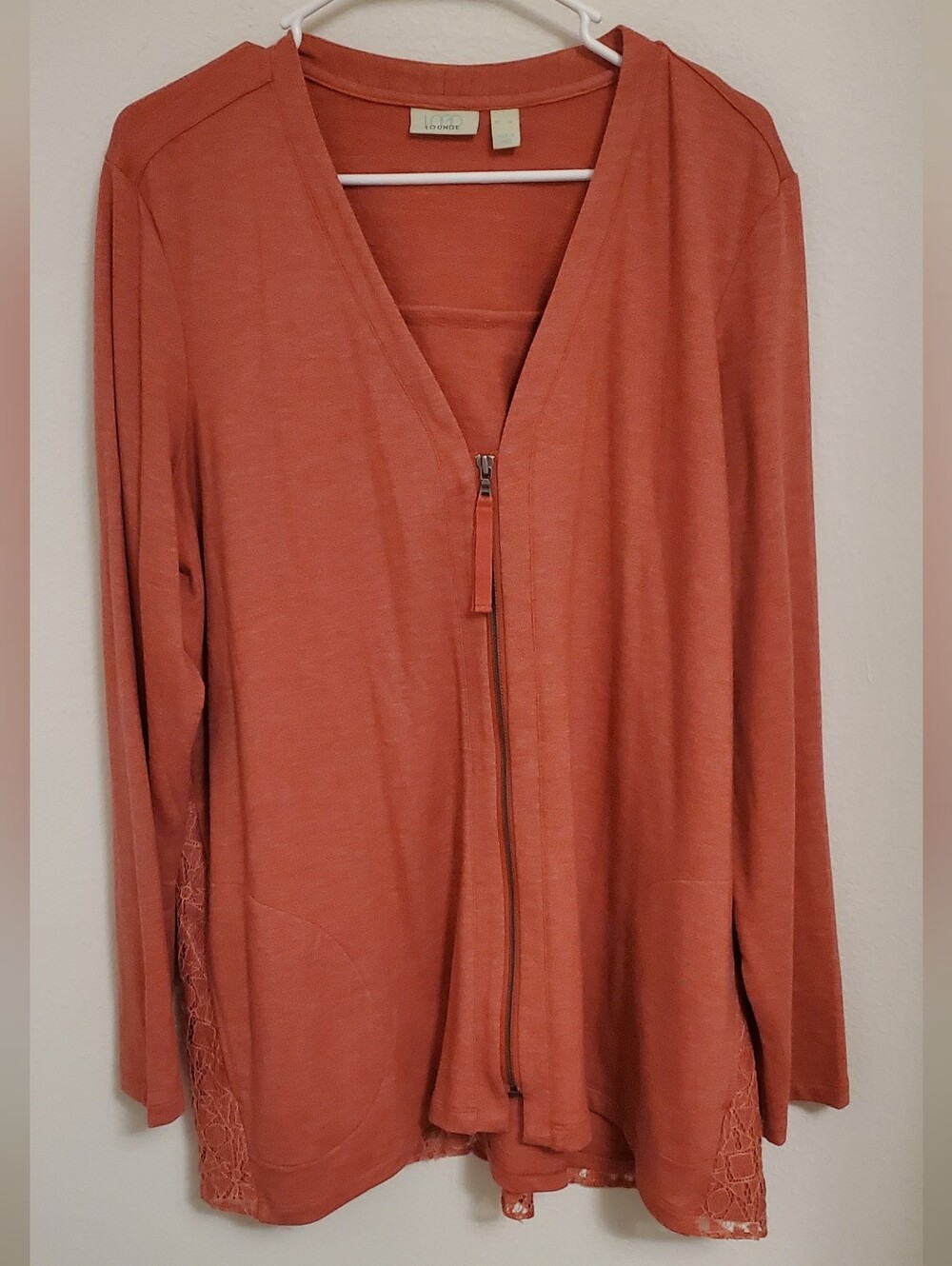 Logo Lounge By Lori Goldstein Full Zip Cardigan With Lace Overlay Size XL